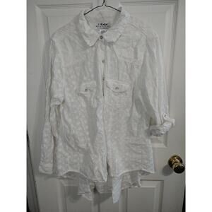 Back In The Saddle Woman L Shirt 100 Cotton White Floral Eyelet Look Ng Roll Tab